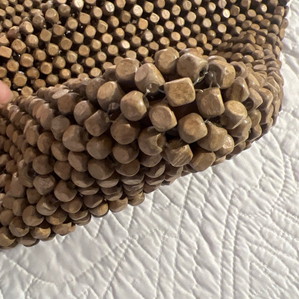 Wood Bead Purse Natural Color 12” x 11” with 11” handle - Picture 11 of 12